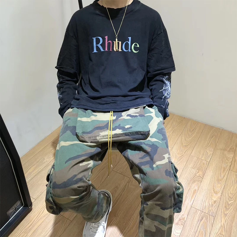 20ss RHUDE fake two pieces футболка высокого качества 1:1 spide web с длинными рукавами уличная хип-хоп RHUDE футболки для мужчин и женщин