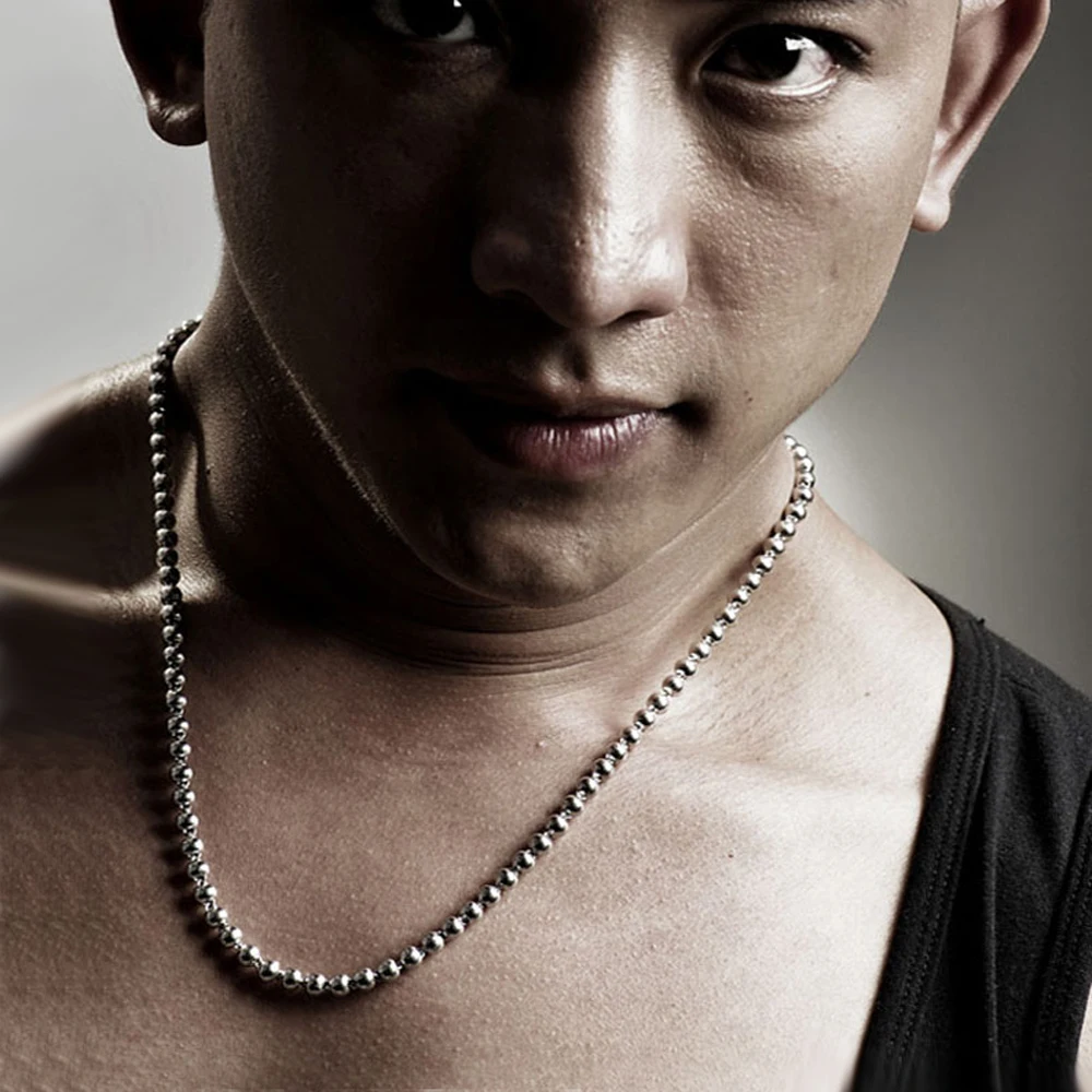 Модные мужские однотонные Серебряные бусы ожерелье Простой 100% 925 серебро 5 /6 мм/46