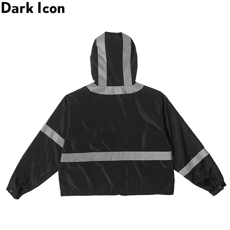 Dark Icon 3M Reflection Jacket Men with Hoodie Black Windbreaker Hooded Jackets Men Short Design Jacket for Men