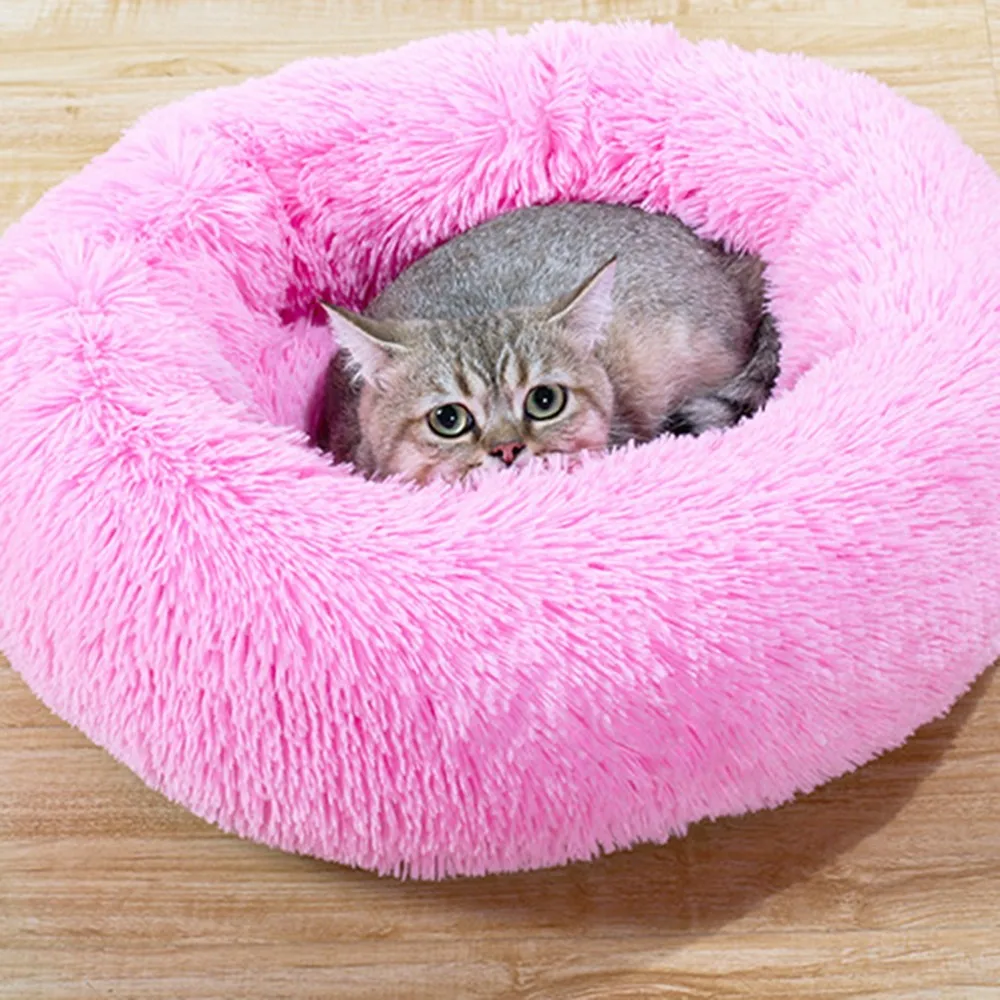 Круглая длинная плюшевая супер мягкая кровать для домашних животных питомник собака кошка зимний теплый спальный мешок щенок подушка коврик переносные принадлежности для кошек