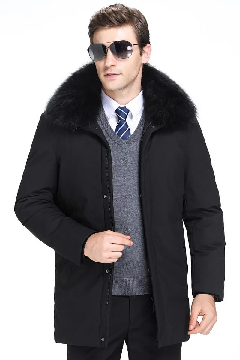Shoppe Качественная мужская одежда среднего возраста стиль пуховое пальто для мужчин воротник из лисьего меха папа-толстое теплое пальто