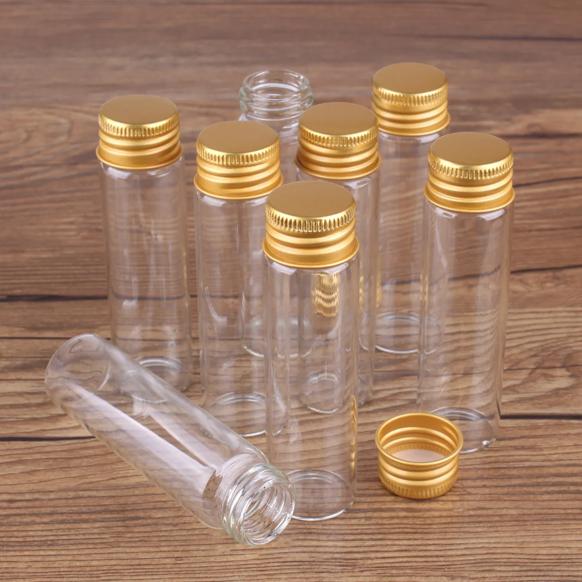 10pcs Dia 22mm 5ml/7ml/10ml/14ml/18ml/20ml/25ml Glass Bottles Glass Jars with Golden Aluminum Lids Spice Jars Perfume Bottles 5