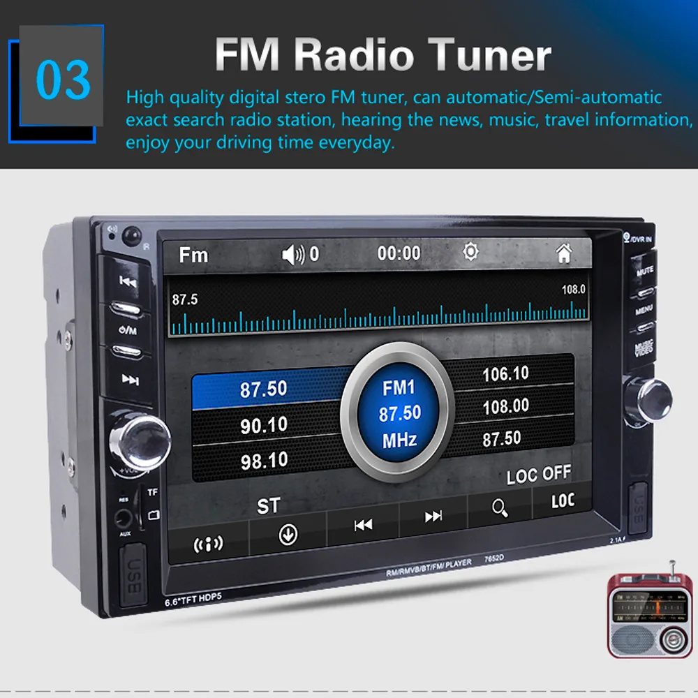 6,6 двойной 2 Din сенсорный экран в тире автомобиля стерео радио Mp3 плеер FM Aux Мультимедиа стерео видео плеер автомобильные аксессуары