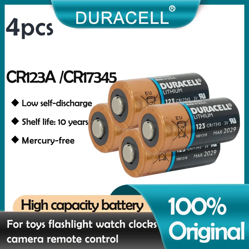 4 шт. оригинальная литиевая батарея Duracell CR123A 3 в CR123 123A CR17345 DL123A 16340 | Электроника