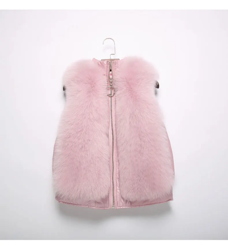 pink Жилет из натурального Лисьего меха Женская безрукавка осенний короткий жилет на молнии натуральный жилет на лисьем меху с утиным пухом жилетка женская - Цвет: pink