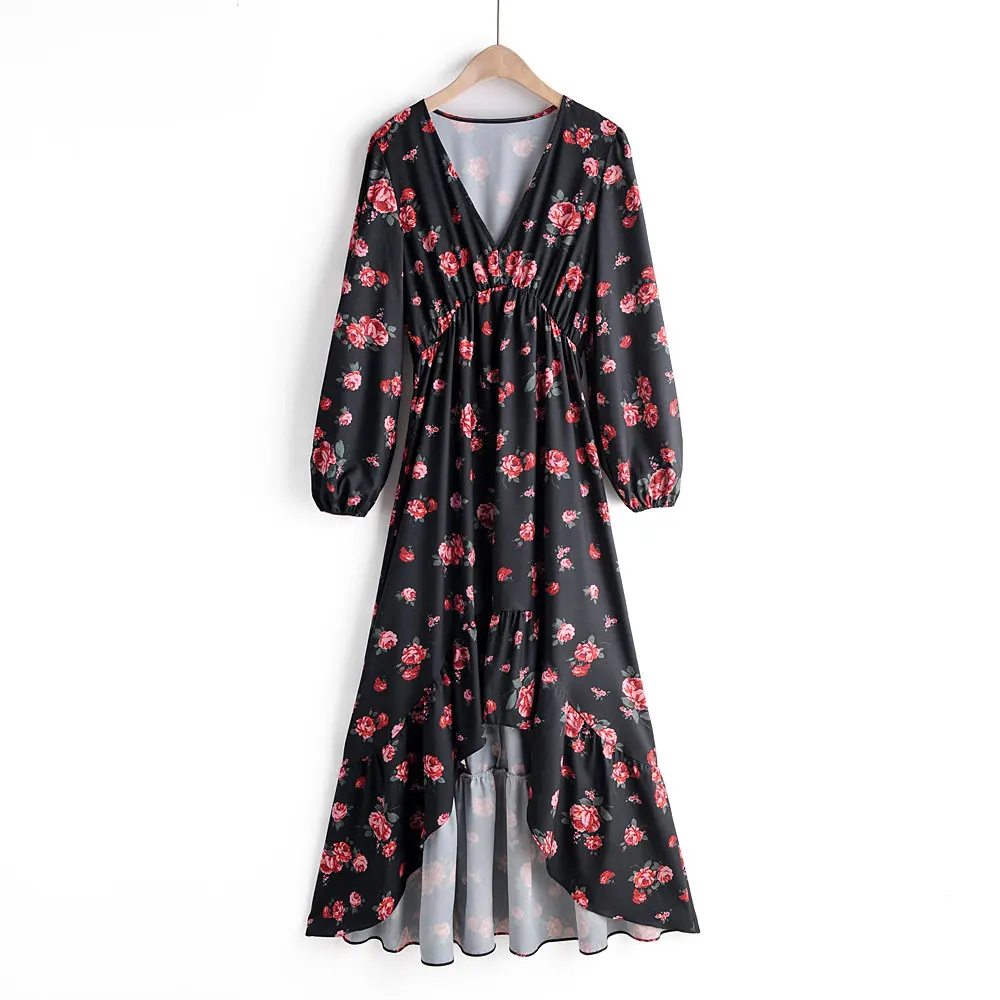 Женское винтажное платье с цветочным принтом повседневное Асимметричное Платье