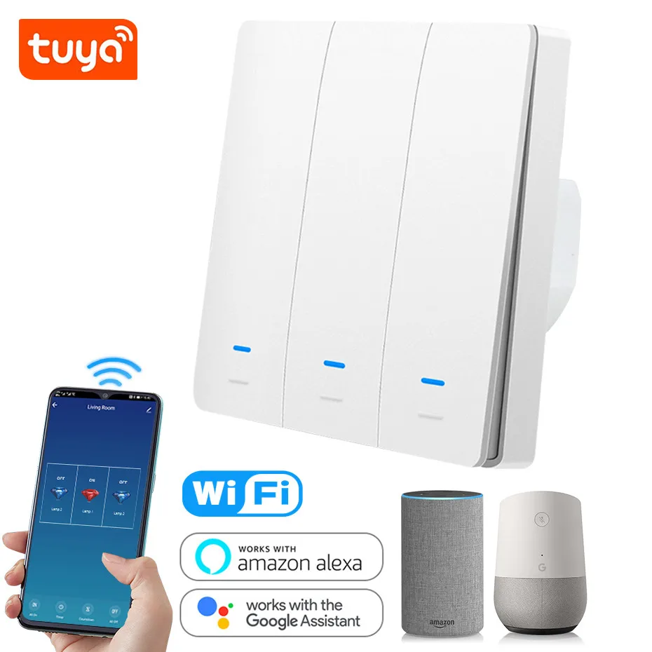 Tuya WiFi Smart Switch 86 ЕС светильник переключатель работает с Alexa Google Home 1 2 3 gang 2200 Вт