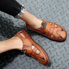 Мужские летние сандалии Кожаные сабо с полой подошвой размера плюс 55-58, без шнуровки, мягкая мужская обувь для вождения, модные сандалии