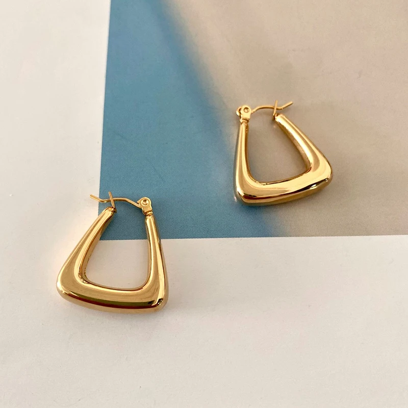 Boucles D'Oreilles Créoles à Carreaux - Or 18 Carats Émail - Hypoallergénique - 1.8x1.3cm
