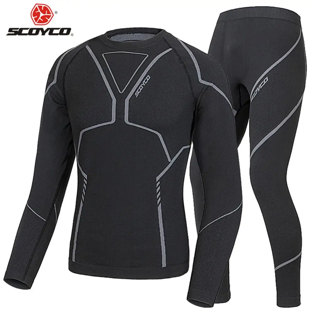 

SCOYCO Motorcycle Thermal Underwear Set Men's Slim Motorcycle Skiing Winter Warm Base Layers Tight Long Tops & Pants Set