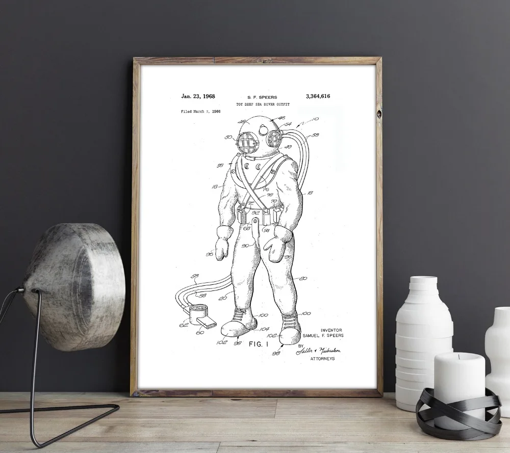 Canvas Paintings Home Decor Dive Suits Patent Vintage Blueprint Modular Pictures Modern Printed Posters For Living Room Wall Art | Дом и сад