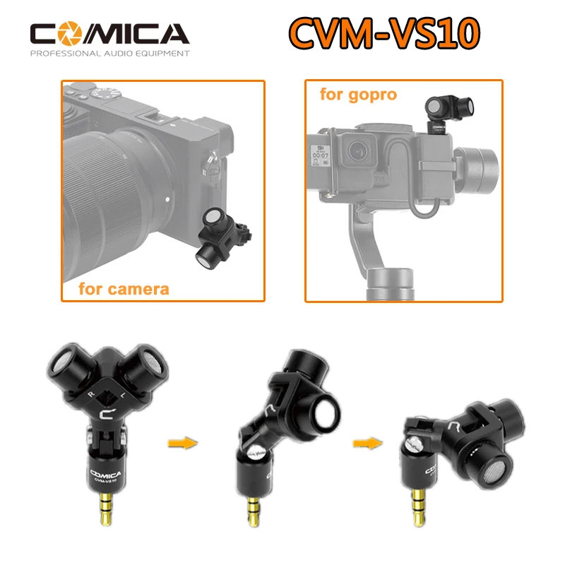 Comica CVM-VS10 микрофон для спортивной камеры GOPRO двойной мини микрофон XY стерео гибкий 3,5 мм штекер микрофона CVM VS10