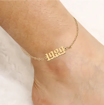 

Women Fashion 1980-2000 Birth Year Anklet Bracelet Foot Jewelry Punk Stainless Steel Custom Number Anklets Best Friend Gifts