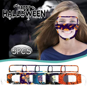 

5pcs Halloween Clear Expression Lip Reading Face Mask With Detachable Eye Shield Mondmasker Wasbaar Mondkapjes Mascherine Masque