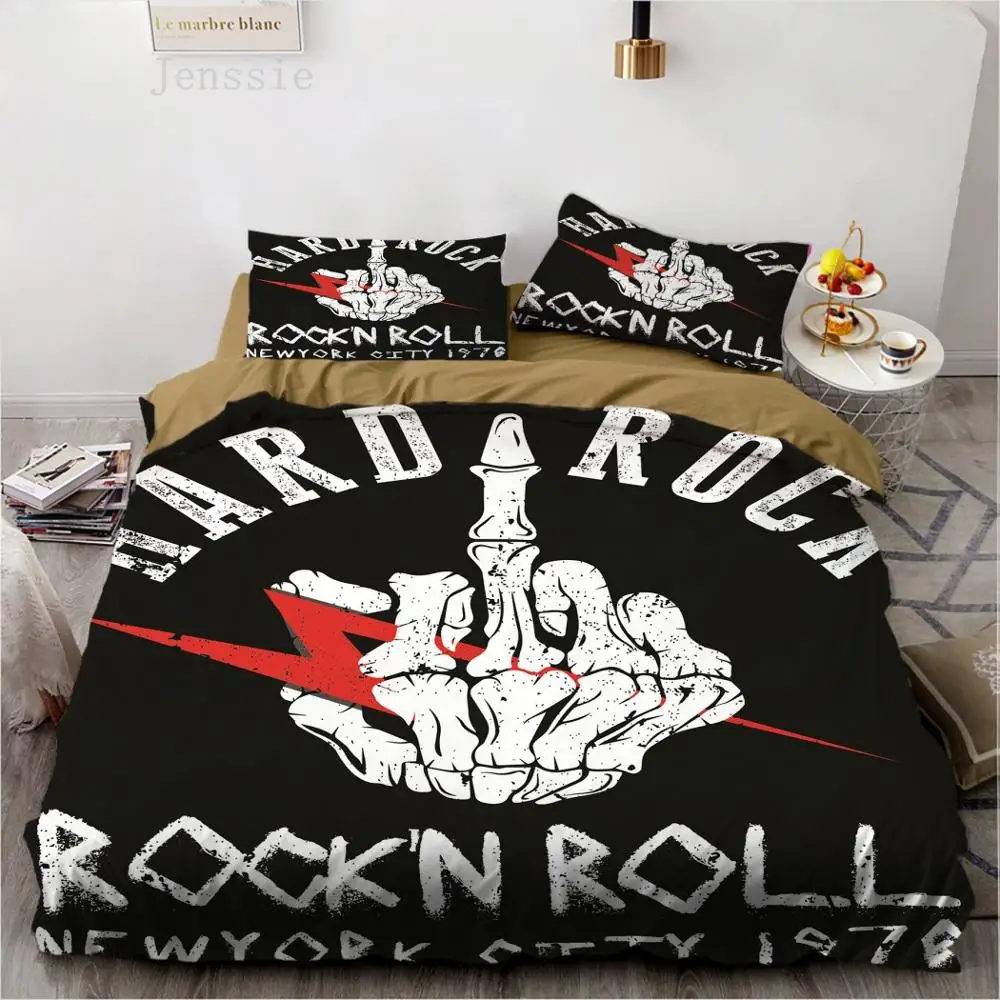 

Rock and Roll Music Words Bedding Sets Comfortable Fashion Trend Bedclothes Duvet Cover Quilt Cover Pillow Cases Home Textiles