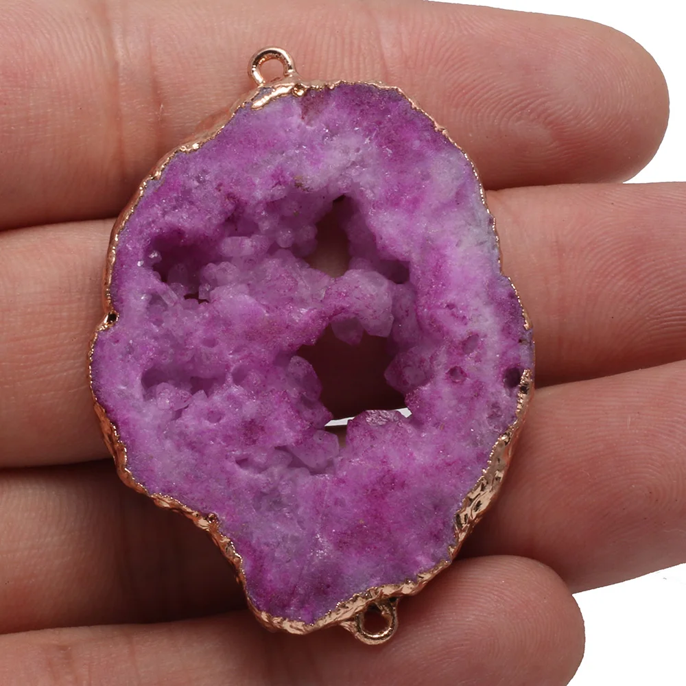 

1PC Rose Red Natural Stone Agatess Pendants Double Hole Connector DIY for Necklace or Jewelry Making