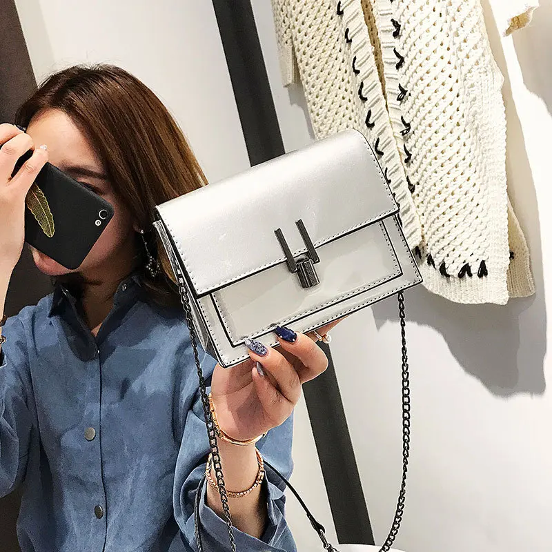 

INS Super Fire Retro CHIC Chain Bag 2019 New Style WOMEN'S Bag Korean Versatile Simple One-Shoulder Patent Leather Square Sling