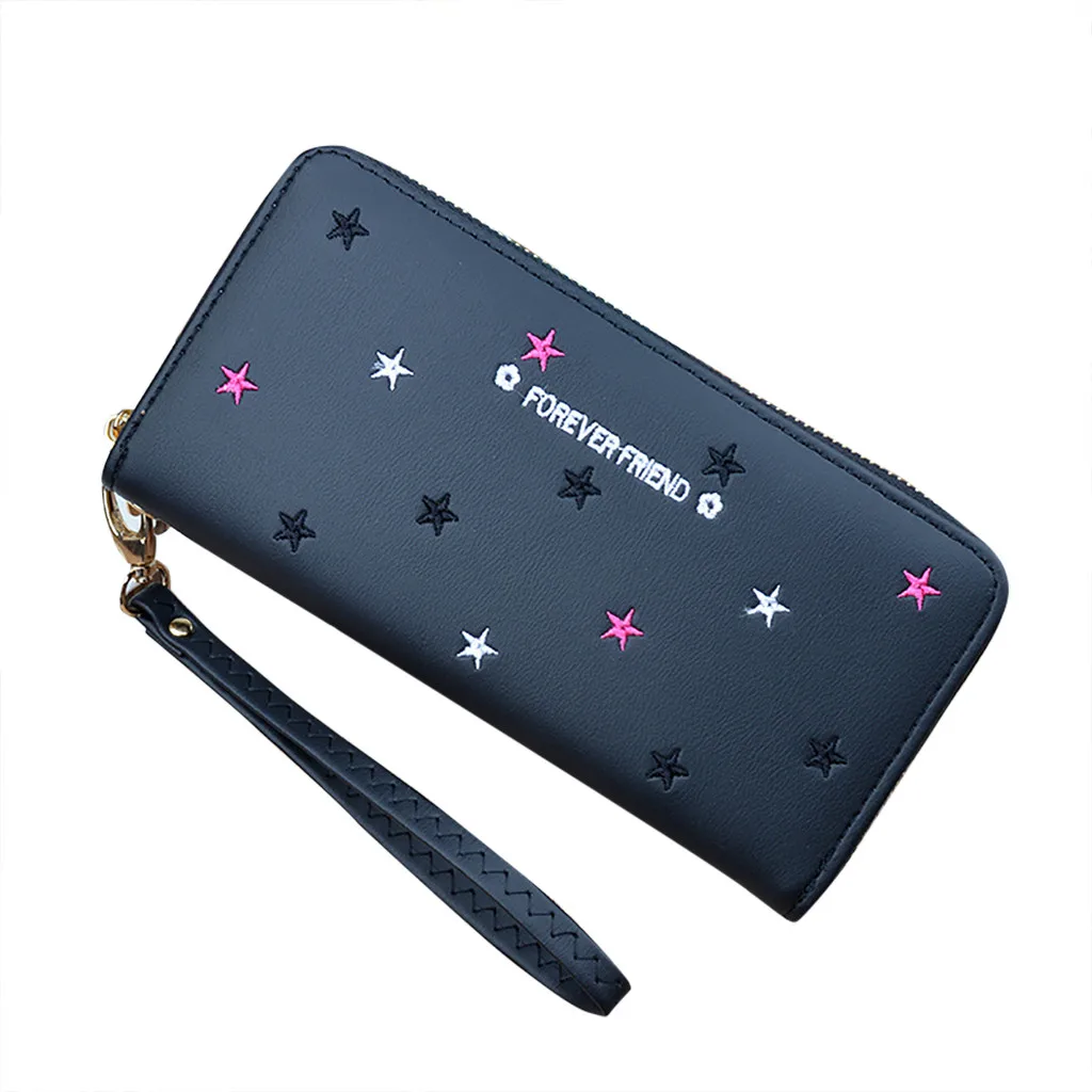 

MAIOUMY Antimagnetic handheld wallet Women Long Star Pattern Wallet Coin Purse With Zipper wallet for credit coin purse Women