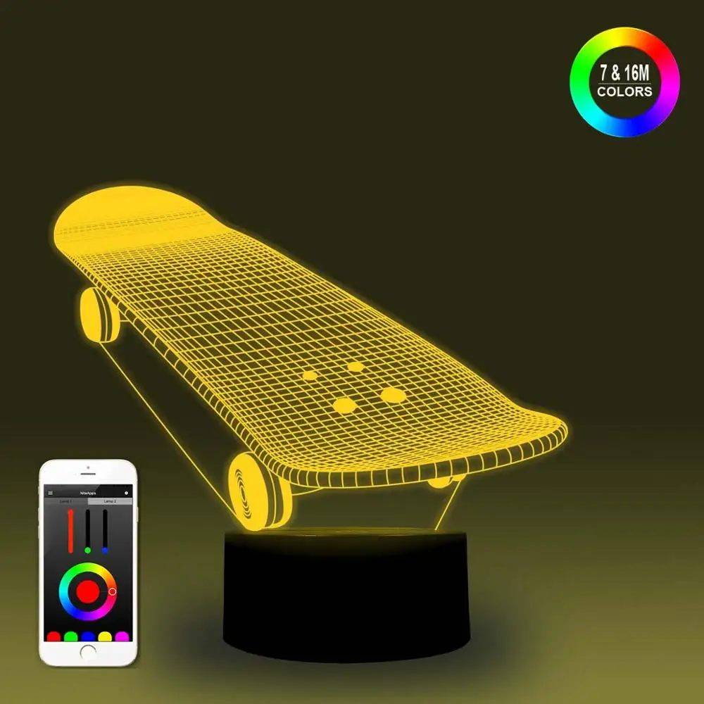 NiteApps 3D Скейтборд ночник настольная лампа Иллюзия украшение лампа подарок на день рождения приложение/сенсорное управление