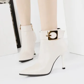 

Europe and America sexy pointed Martin boots buckles thin Martin boots side zipper with new short boots women's boots