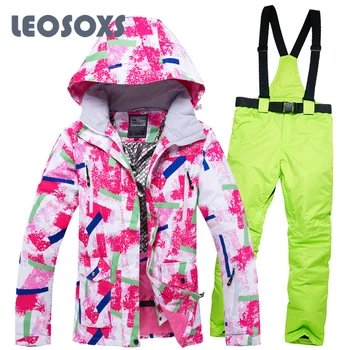 

LEOSOXS Thick Warm Ski Suit Women Waterproof Windproof Skiing Snowboarding Jacket Pants Set Female Snow Costumes Outdoor Wear