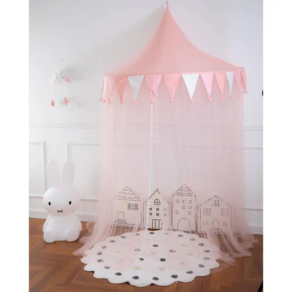Подвесные погремушки на кровать навес, противомоскитная сетка купол мечта занавес палатка детская кроватка сетка круглый висящий детский тент Детская комната Декор - Цвет: Pink