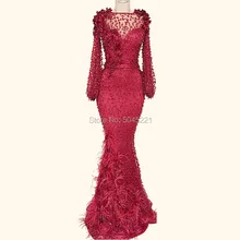 Торжественные вечерние платья с перьями и бисером Русалка с длинными рукавами Арабский Мусульманский Стиль; Ближний Восток вечерние платья длинное платье для выпускного бала Vestidos