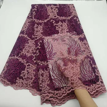 

New High quality Sequins Purple African French Net Lace Fabric Gold Line with Shining Sequins Embroidery for Wedding Party Dress