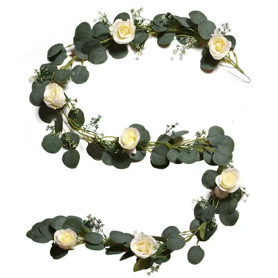 Style 2 Mink white 2 м эвкалиптовая гирлянда с розами искусственные лозы искусственный шелк зелень свадебный фон Арка Настенный декор домашний обеденный стол - Цвет: Style 2 Mink white