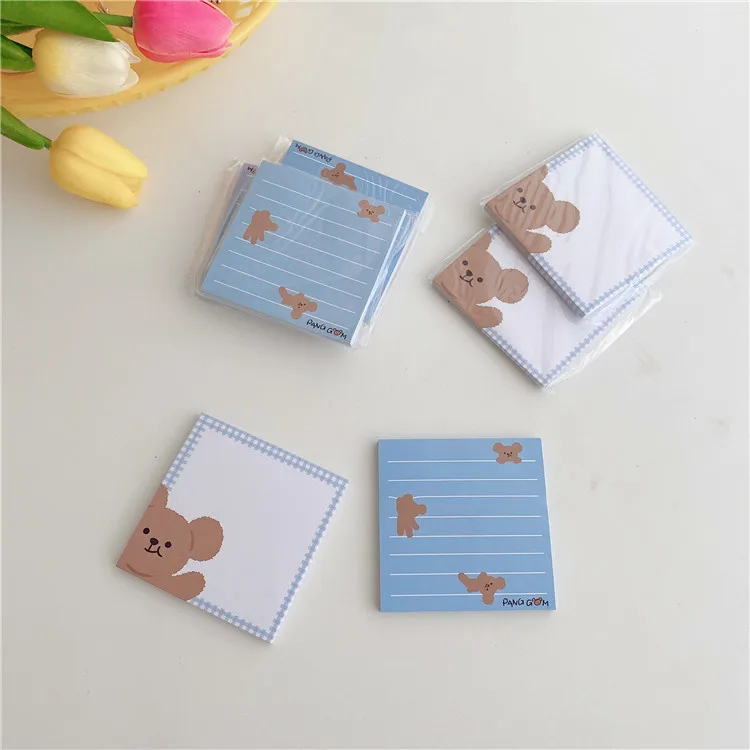 Ins Blue Teddy Bear Memo Pad 50 Sheets Planner Stickers Student Learning Paper Message Note Diy Creative Cute Cartoon Stationery