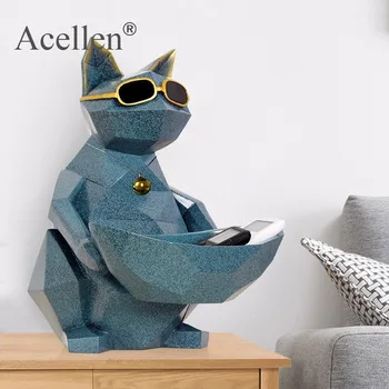 

Lucky Cat Figurine statue Candy Storage tissue Box Flat Back Geometric Resin Home Decor Modern Nordic Desk Decoration