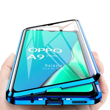 

a9 2020 case 360 double-sides tempered glass magnetic flip case for oppo a5 2020 reno ace a3s a5 a7 f9 realme 5 pro/x2 pro coque