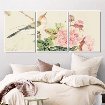 

Laeacco Canvas Painting Calligraphy Chinese Style Posters and Prints Bird Flower Wall Art Pictures For Living Room Decoration