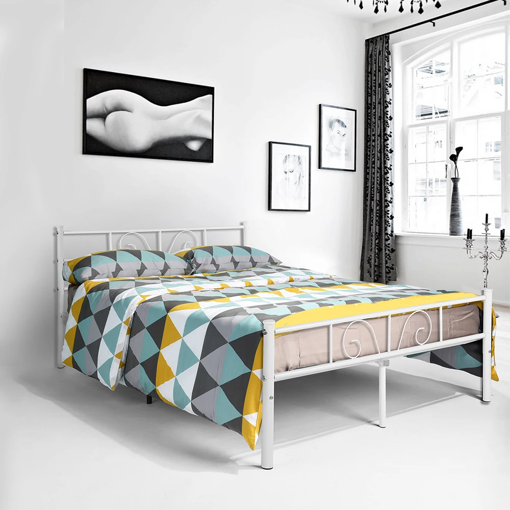 

ADRINA-DB-WHITE Double Metal Bed Frame - White