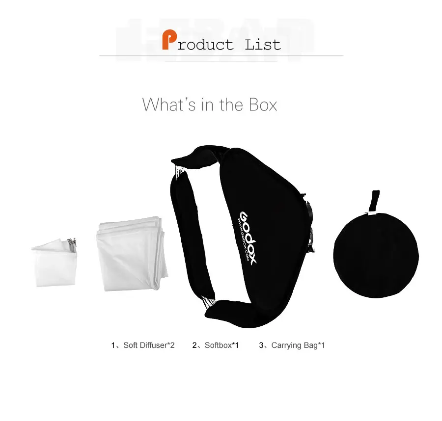 Description Picture 3 of itemGodox 40x40cm 50x50cm 60x60cm 80x80cm Foldable SoftBox Speedlite Flash Softbox for S-type Bracket fit Bowens Elinchrom Mount