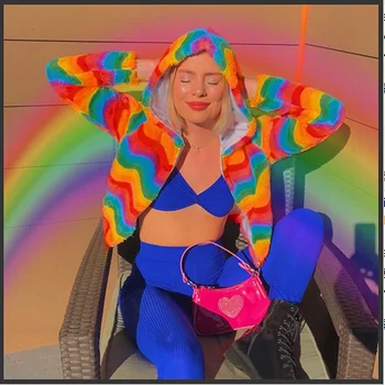 

Vogue Nice New Tides Women Long Sleeved Gradient Plush Coat Female Hooded Zipper Warm Jackets Slim Fit Autumn Winter