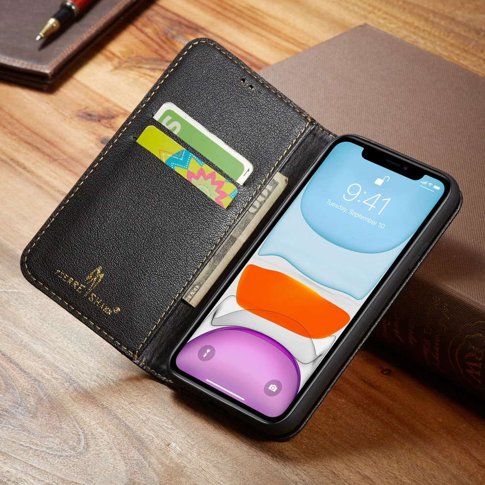 Vintage Genuine Leather Case For iPhone 11/ Pro/ Max Luxury Wallet Case Card Slots Stand Holder Magnetic Flip Cover For iPhone11