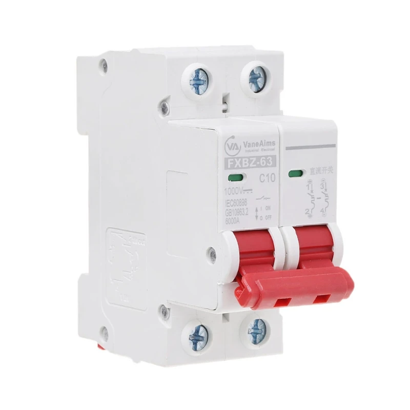 

2P DC 1000V Solar Mini Circuit Breaker 10A/16A/32A/50A/63A DC Photovoltaic MCB 35ED