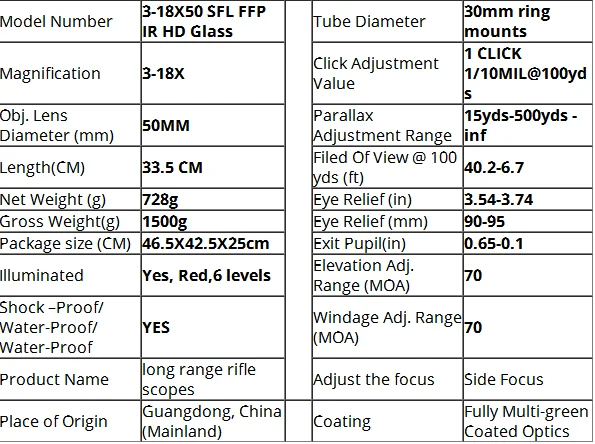 Оптический прицел MARCOOL HD 3-18x50FFP для охотничьего прицела с красной точкой для PCP для воздушного пистолета Air Soft