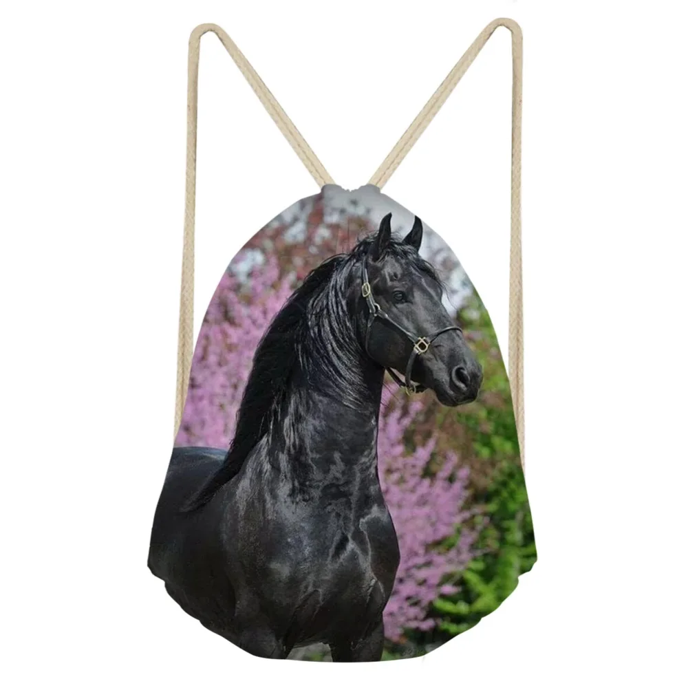 HaoYun/Модный женский рюкзак на шнурках для путешествий, пляжная обувь с цветочным принтом и лошадьми, мини-сумка с карманами для девочек