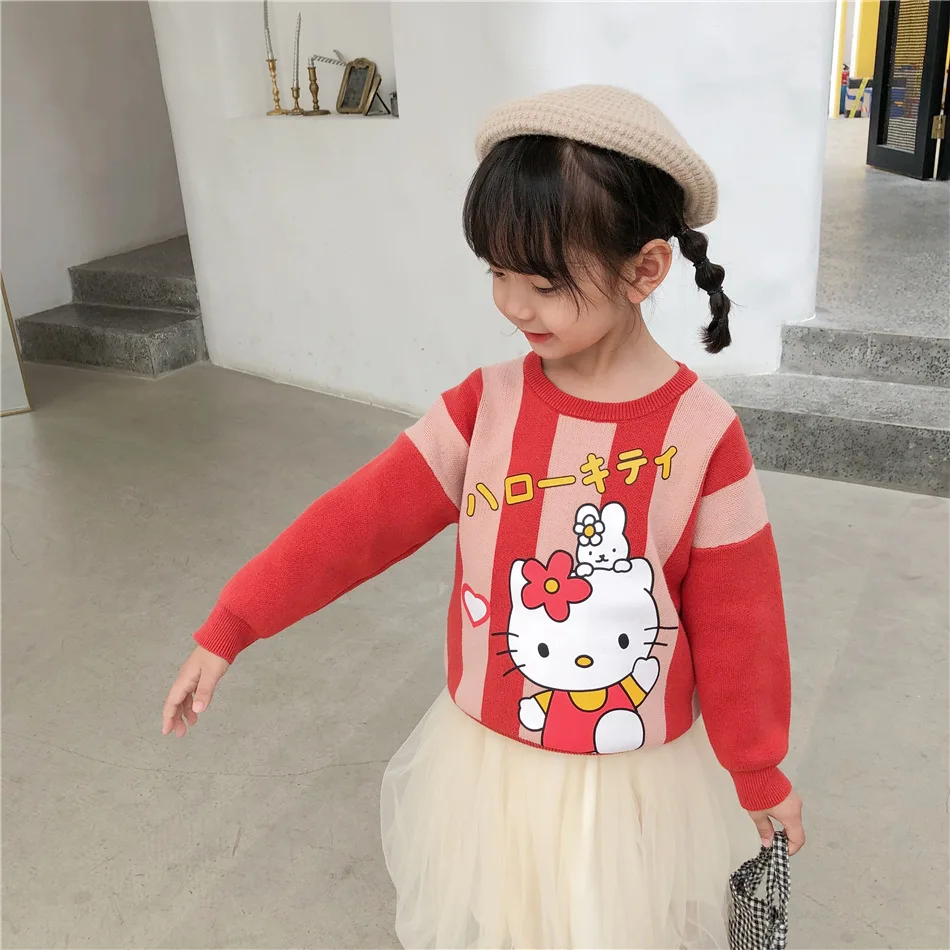 Tonytaobaby/новая осенне-зимняя одежда для мальчиков и девочек; детская одежда; свитер из чистого хлопка в полоску с рисунком; детские свитера
