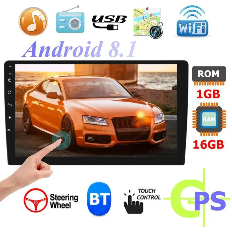 

1 Din Android 8.1 Car Stereo MP5 Player 10.1 inch GPS Navigation WiFi USB Bluetooth FM Radio Receiver In Dash Head Unit