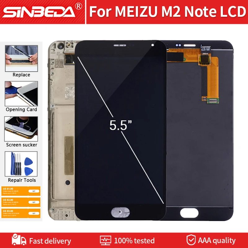 5.5&quot Original LCD For MEIZU M2 Note Display Touch Screen With Frame Digitizer Assembly Replacement MEILAN NOTE 2 | Мобильные