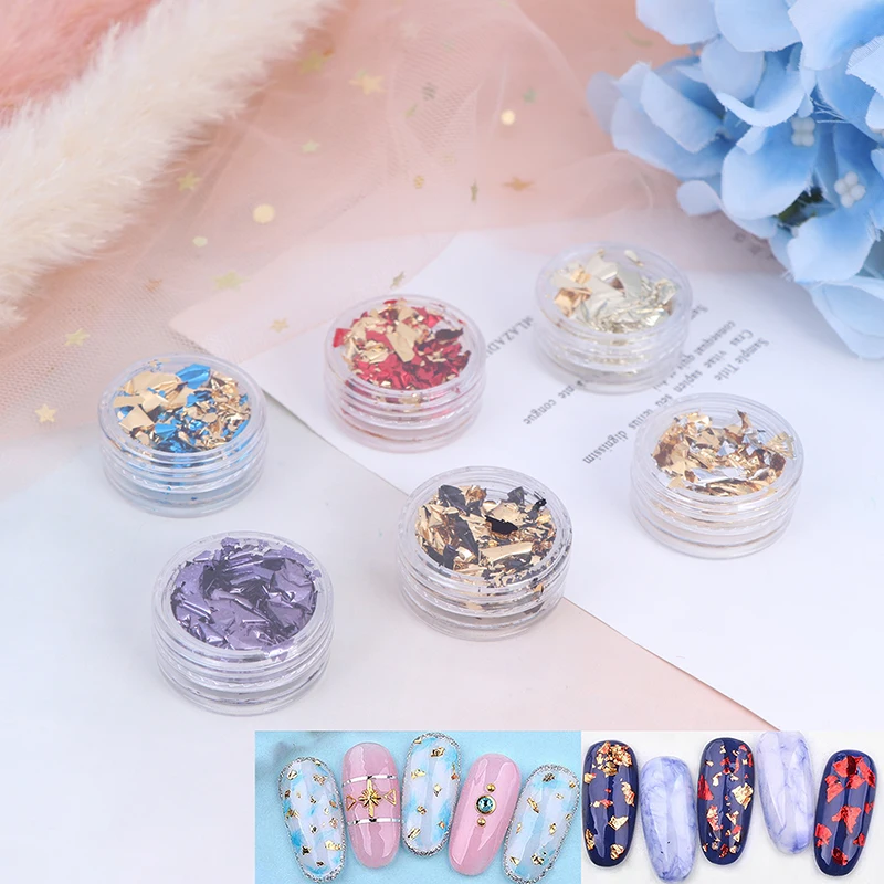 1Box Nail Art Glitter Aluminum Foils 3D Colorful Flake Sticker UV Gel Polish Full Cover Laser DIY Nail Decoration Tools