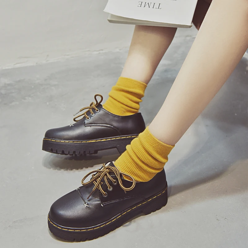 Black single shoes Meifeini/ г. Осенне-зимняя новая женская обувь с круглым носком Корейская версия диких маленьких туфель обувь на толстой подошве в стиле ретро - Цвет: Black single shoes