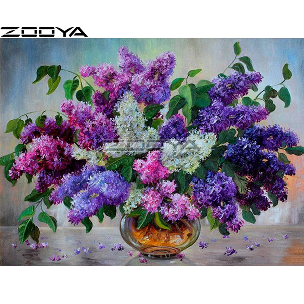 R1202-1 ZOOYA 5D DIY алмазная живопись наборы для вышивки крестом Алмазная вышивка фиолетовые сиреневые Цветы Стразы картина мозаика картина R1202 - Цвет: R1202-1