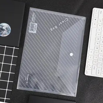 

JIANWU 5Pcs/set Simple A4 Transparent Button Closure Folders Document Filing Bag File Folder Stationery Bag Office supplies