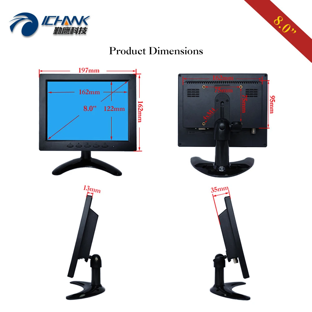 ޴ ̹   ġ ũ , USB VGA HDMI Է ZB080JC-262D, 1024x768 4:3 LCD, 8 ġ ÷, 10 Ʈ