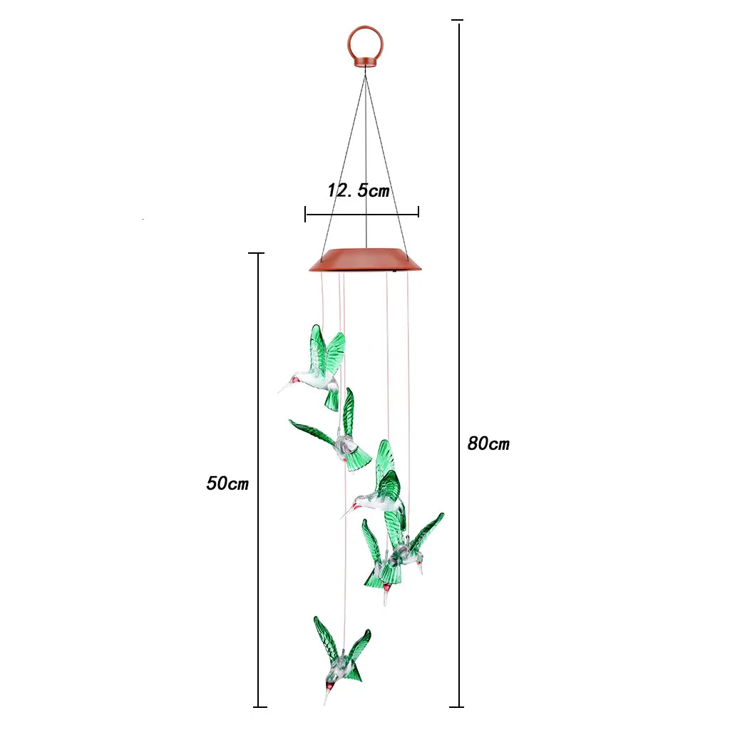 Color Changing LED Mobile Solar Wind Chime Lights Hummingbird Wind for Garden Lighting Waterproof Outdoor High Quality A301017