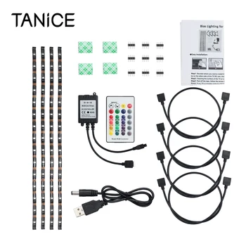 

TANiCE 4Pcs 50cm LED Strip Lights Music Remote USB TV Back Light RGB LED STRIP Color Changing Lighting Kit For Indoor Decoration